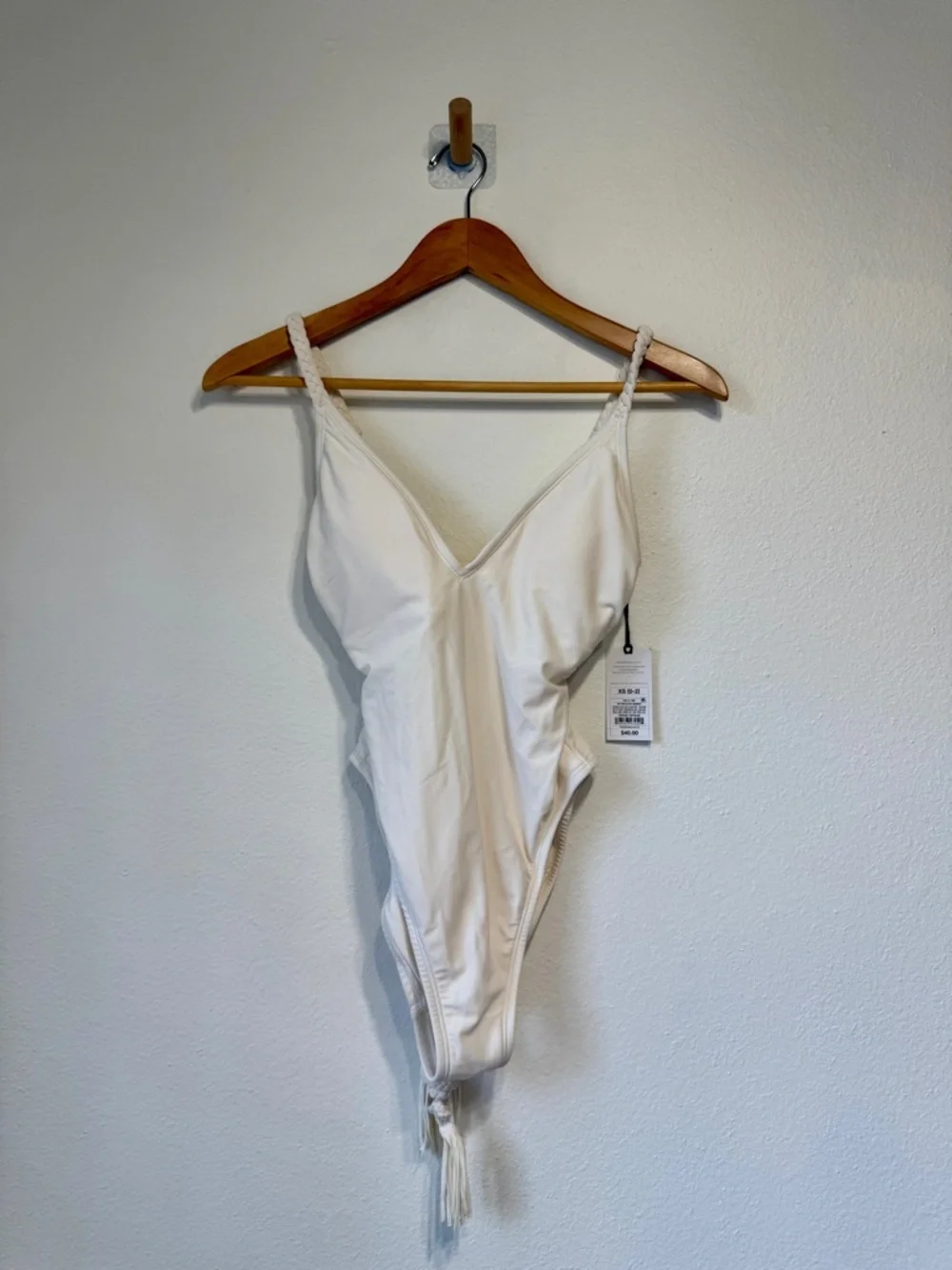 Shade & Shore White One Piece Swimsuit XS NWT Lace Up Back Minimal